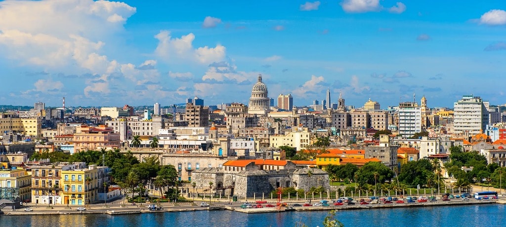 Havana Cuba panoramic skyline with Capitol dome from across the bay daytime