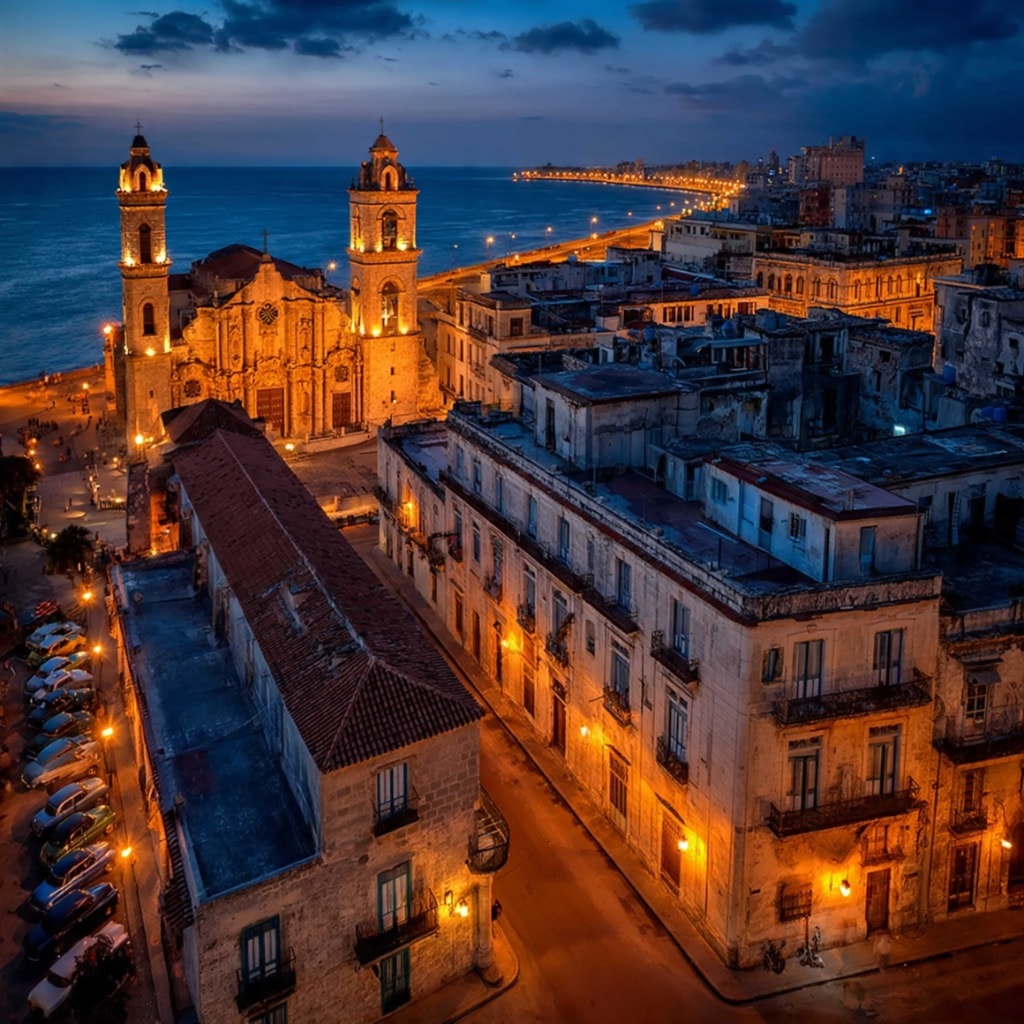 Havana colonial buildings at dusk Cuba